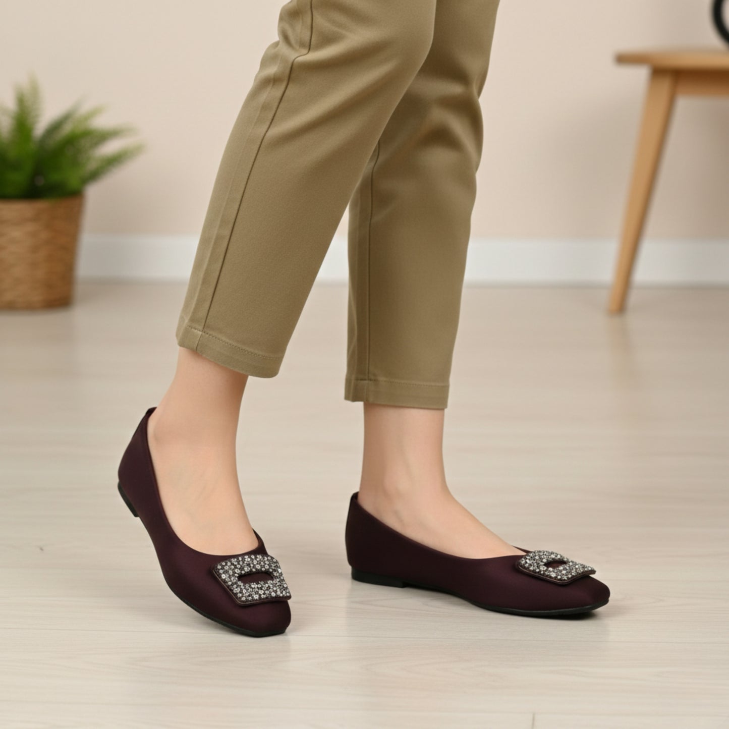Women’s Burgundy Embellished Ballet Flats