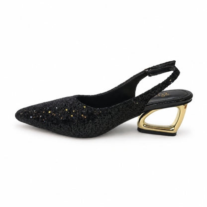 Amber Aura Noir Gleam – Elegant Women's Flats