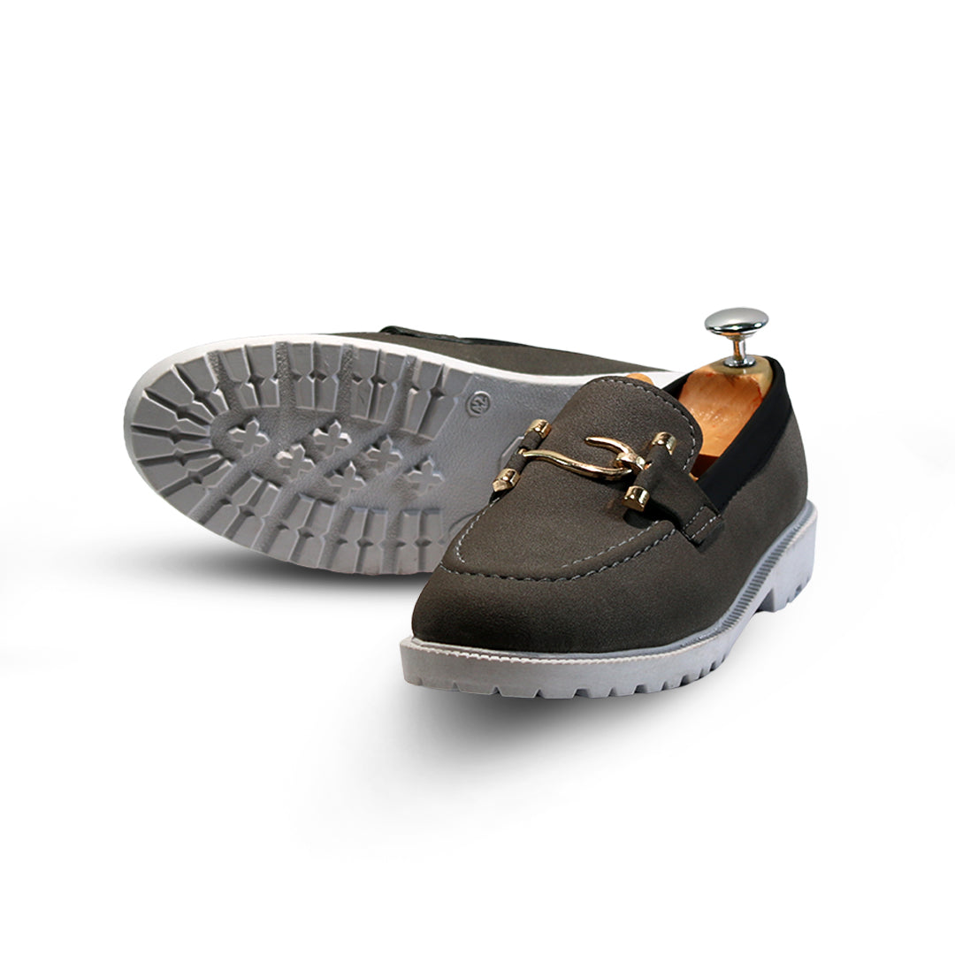 Men’s Chunky White Sole Loafers – Suede Upper, S Buckle, Lightweight & Trendy