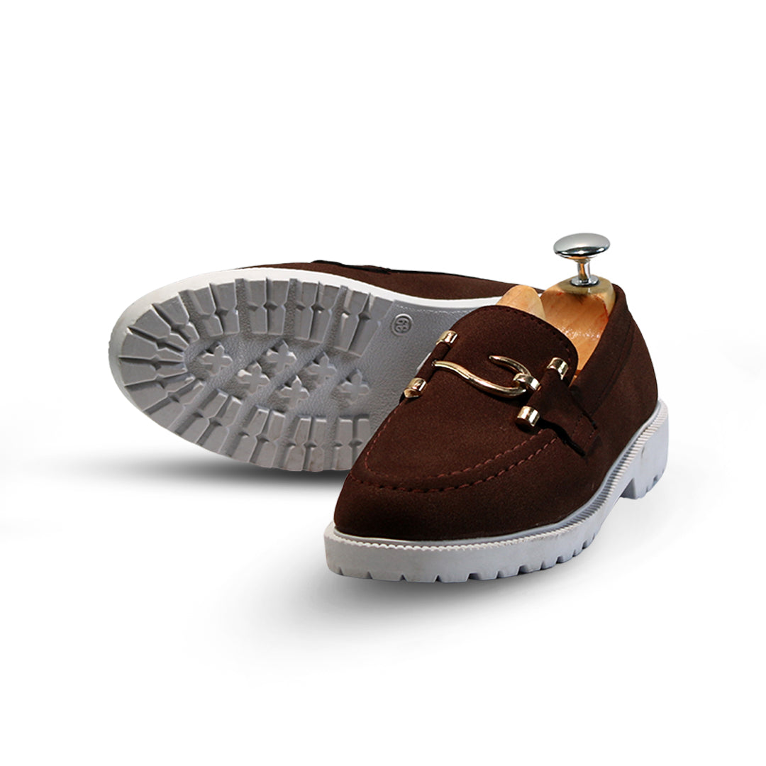 Men’s Chunky White Sole Loafers – Suede Upper, S Buckle, Lightweight & Trendy