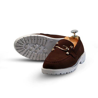 Men’s Chunky White Sole Loafers – Suede Upper, S Buckle, Lightweight & Trendy