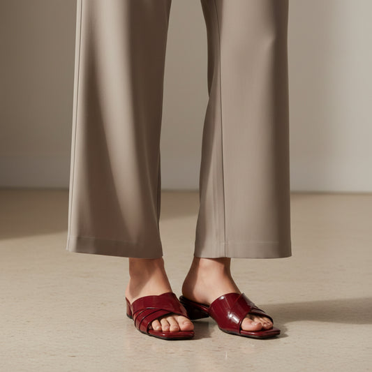 Women’s Burgundy Block Heel Slide Sandals