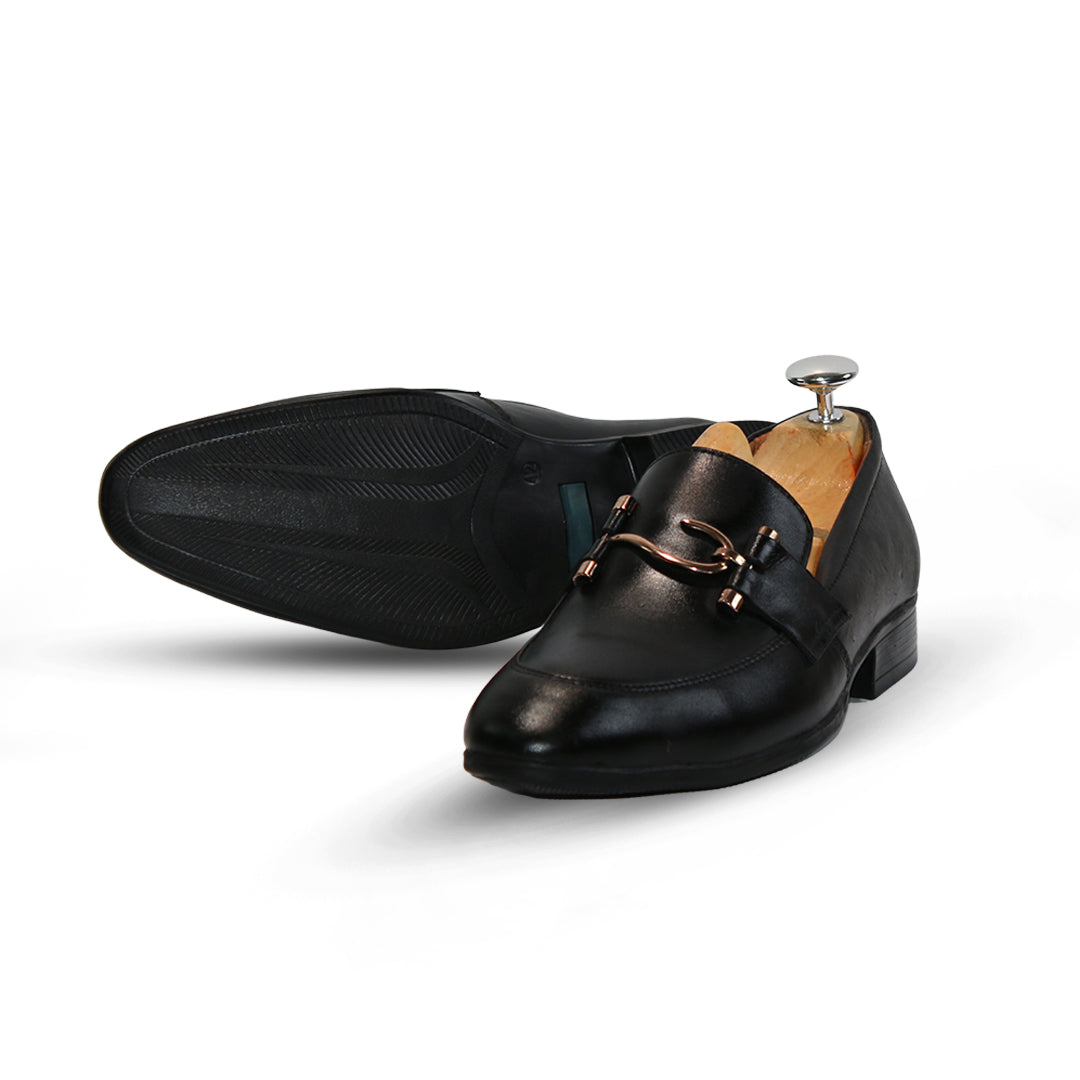Men’s S Buckle Leather Shoes Black – Pure Leather