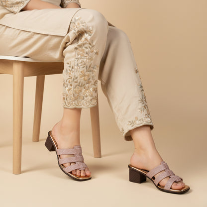 Women’s Rose Gold Block Heel Slide Sandals