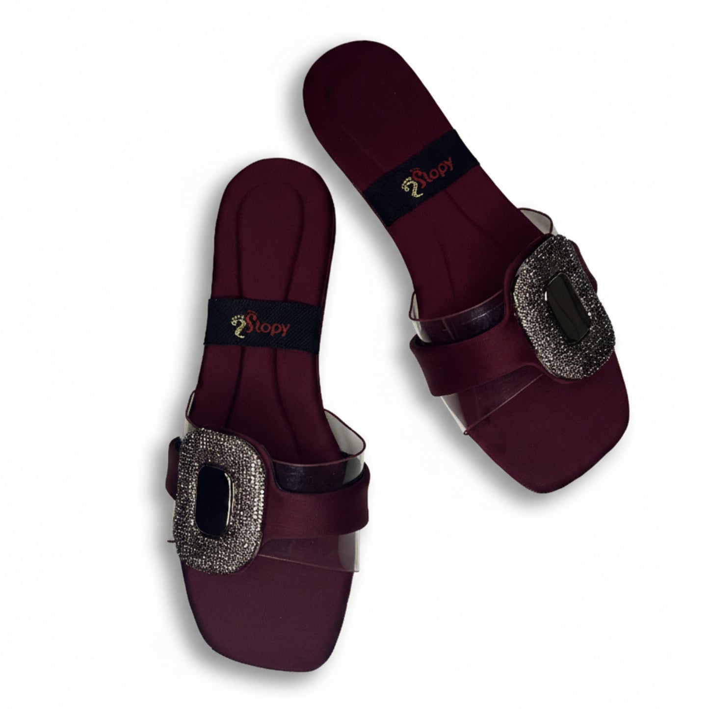 Women’s Burgundy Buckle Detail Flat Slide Sandals