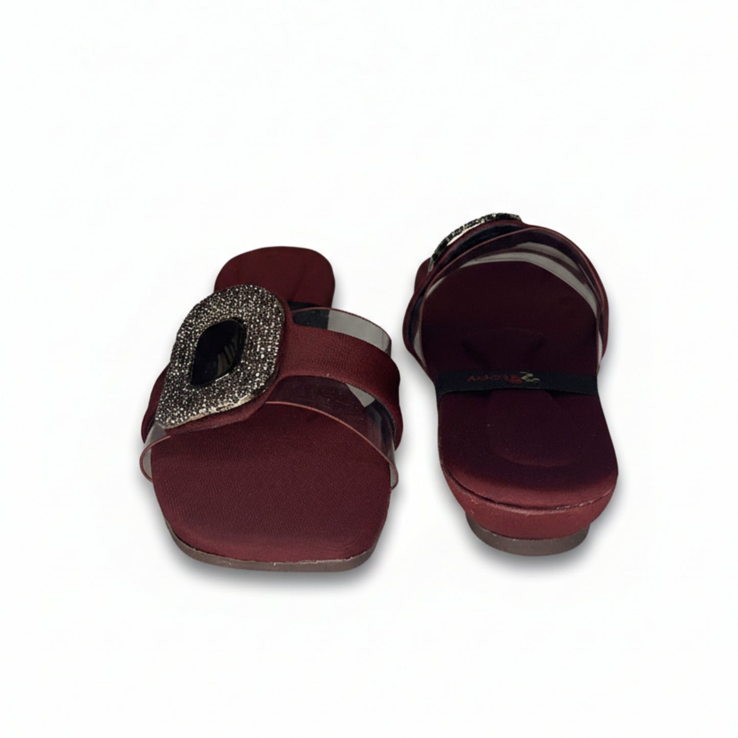 Women’s Burgundy Buckle Detail Flat Slide Sandals