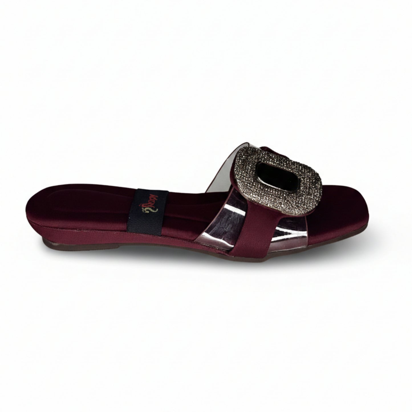 Women’s Burgundy Buckle Detail Flat Slide Sandals
