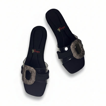 Women’s Burgundy Buckle Flat Slide Sandals