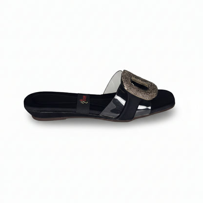 Women’s Burgundy Buckle Flat Slide Sandals
