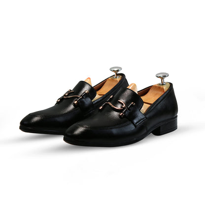 Men’s S Buckle Leather Shoes Black – Pure Leather