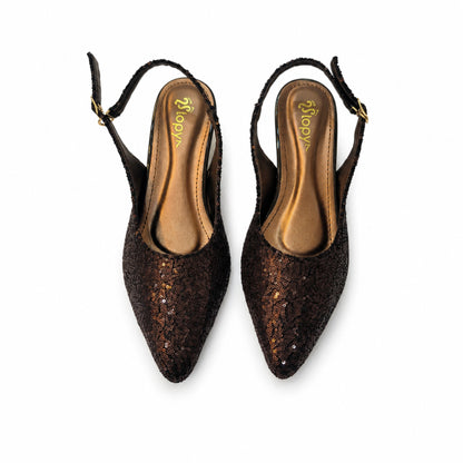 Amber Aura Noir Gleam – Elegant Women's Flats