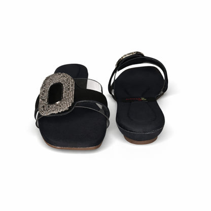 Women’s Burgundy Buckle Flat Slide Sandals