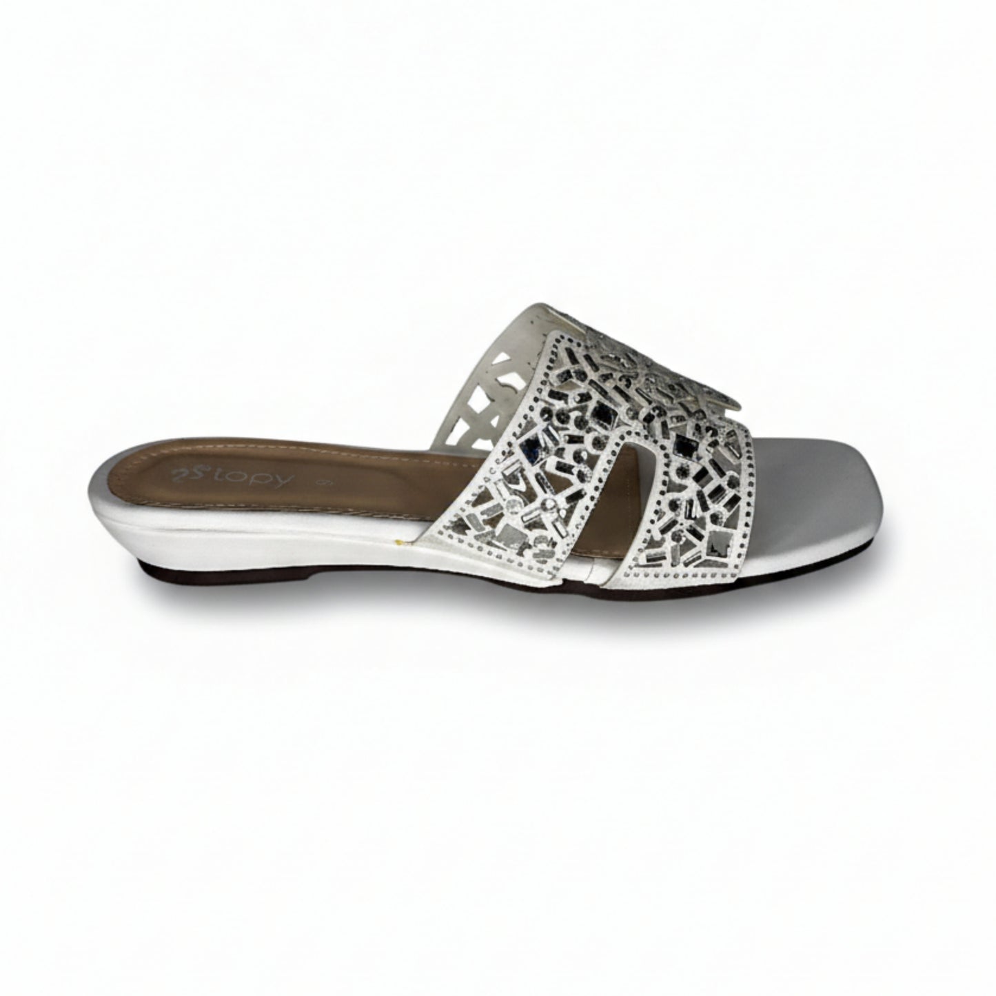 Women’s Silver Embellished Flat Slide Sandals