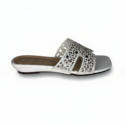 Women’s Silver Embellished Flat Slide Sandals