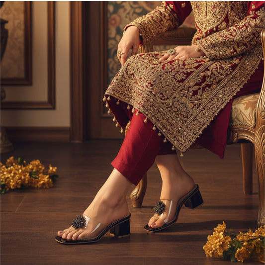 Women’s Clear Strap Embellished Block Heel Slide Sandals