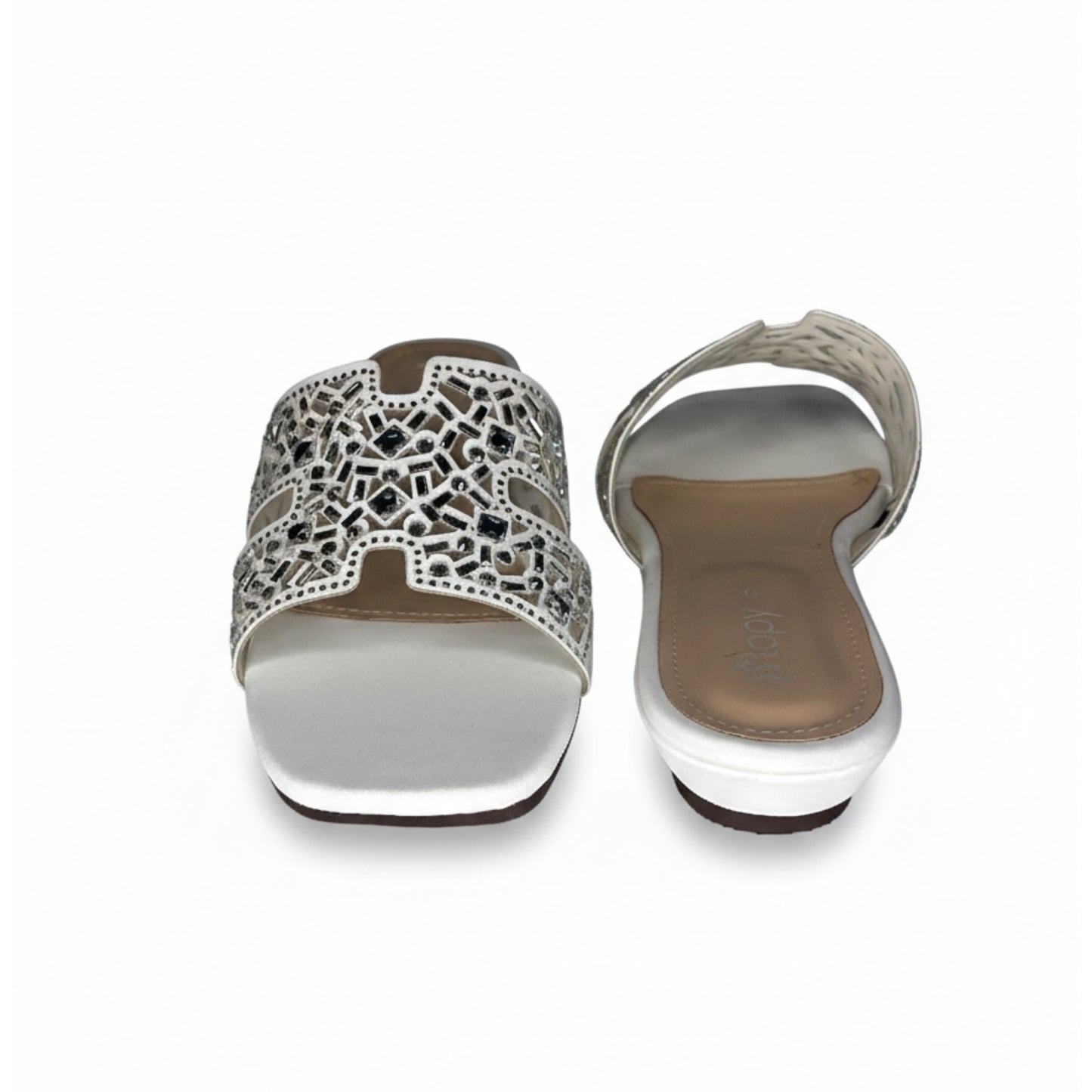 Women’s Silver Embellished Flat Slide Sandals