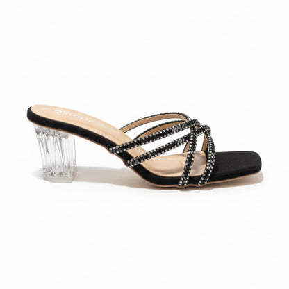 Women’s Black Embellished Low Heel Slide Sandals