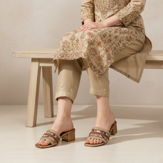 Women’s Ethnic Embroidered Block Heel Slide Sandals