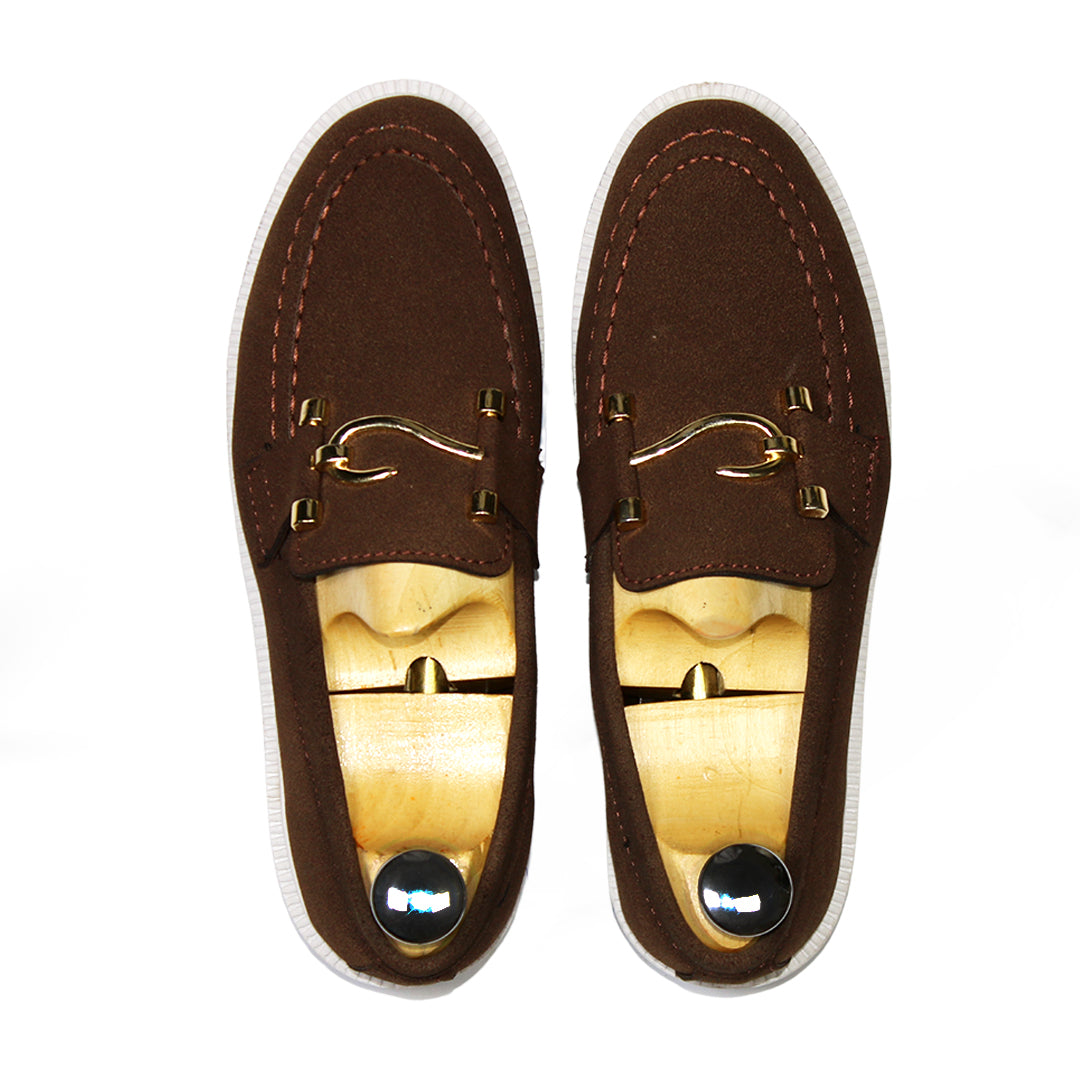 Men’s Chunky White Sole Loafers – Suede Upper, S Buckle, Lightweight & Trendy