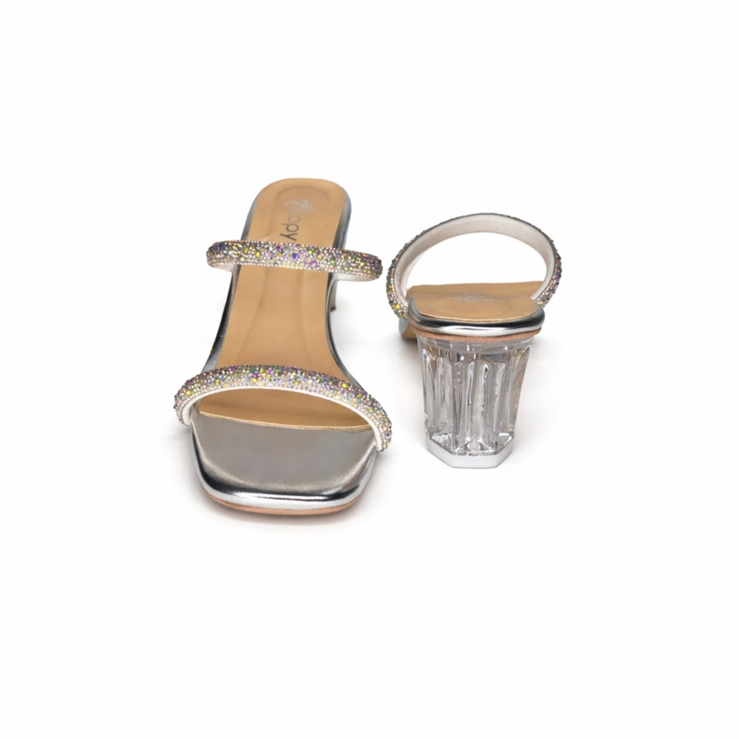 Women’s Silver Embellished Block Heel Slide Sandals