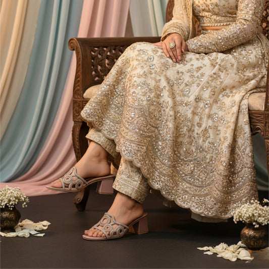 Women’s Embellished Block Heel Festive Slide Sandals