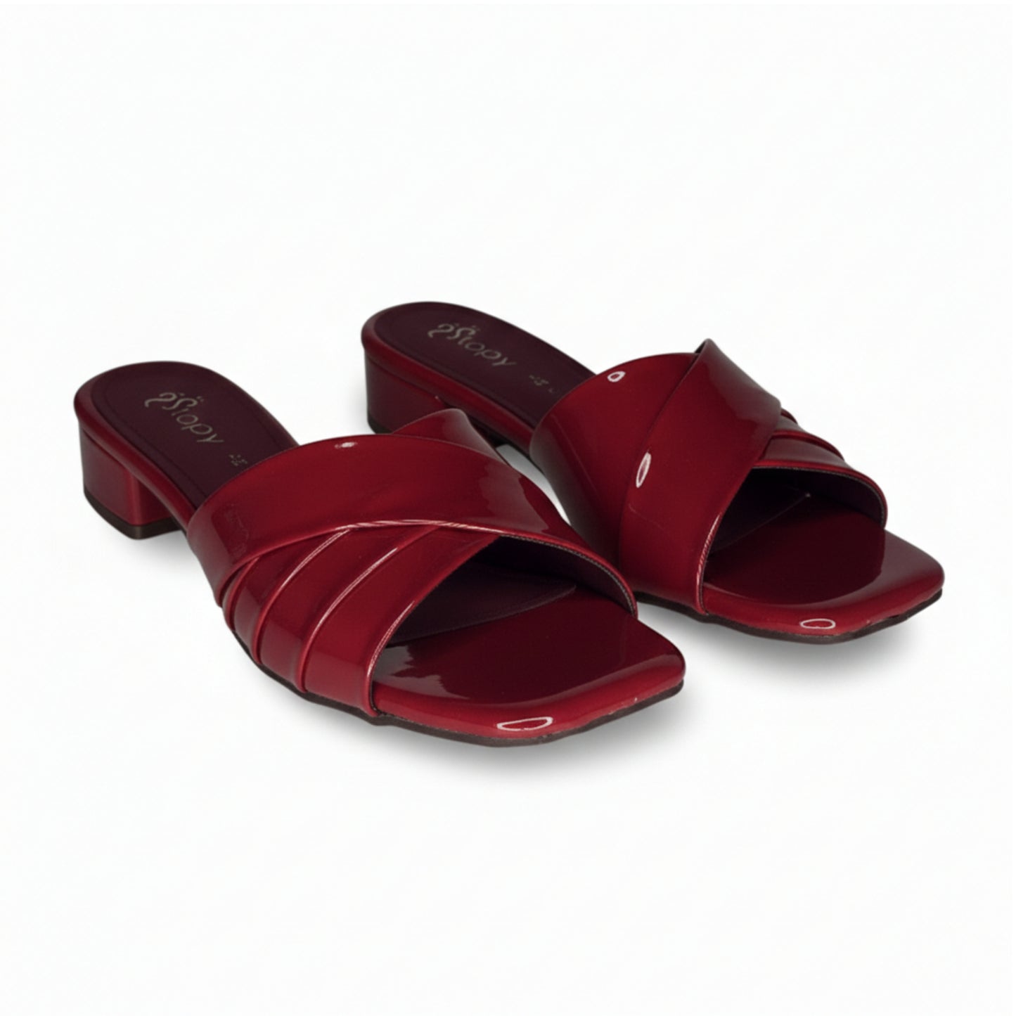 Women’s Burgundy Block Heel Slide Sandals