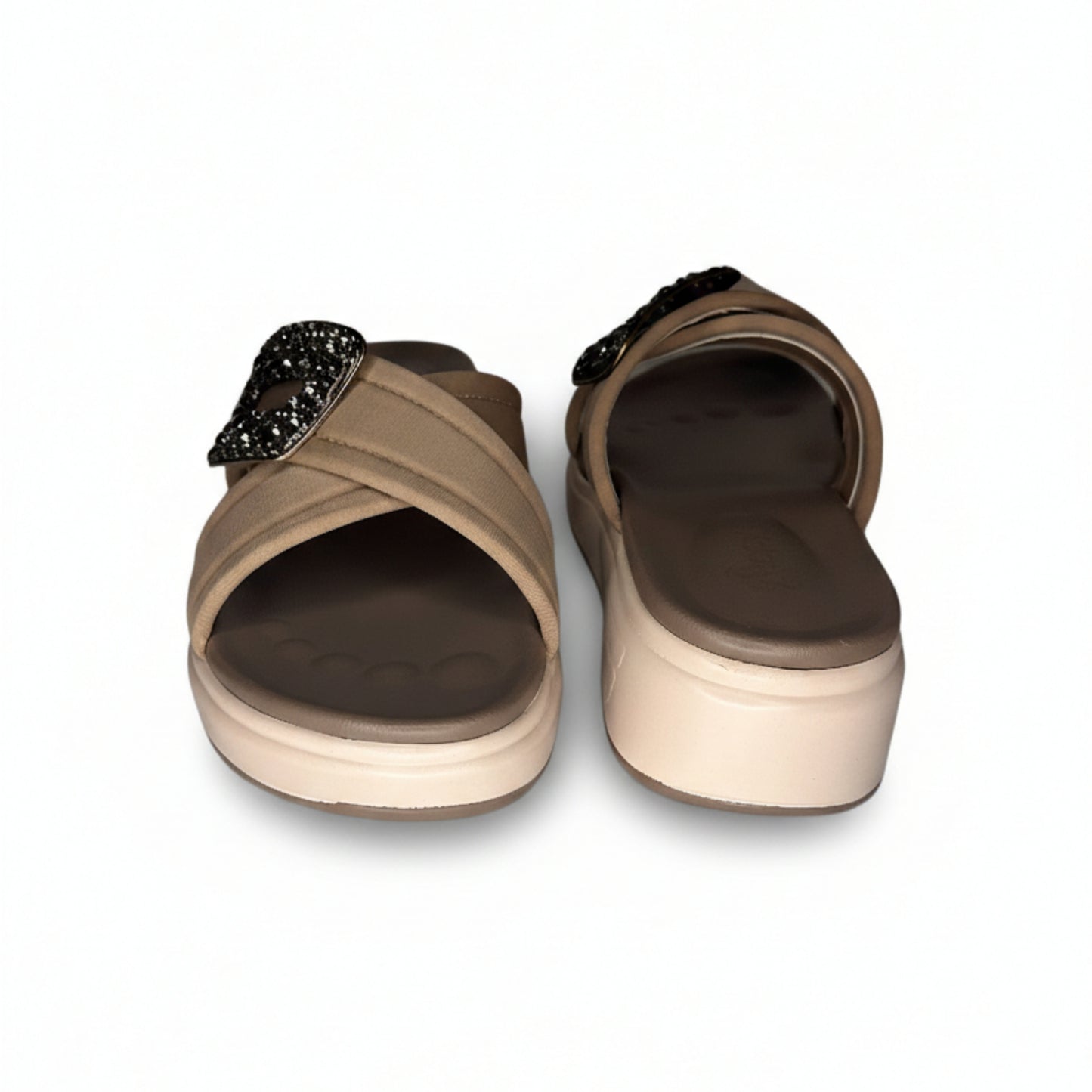 Women’s Taupe Buckle Detail Flat Slide Sandals