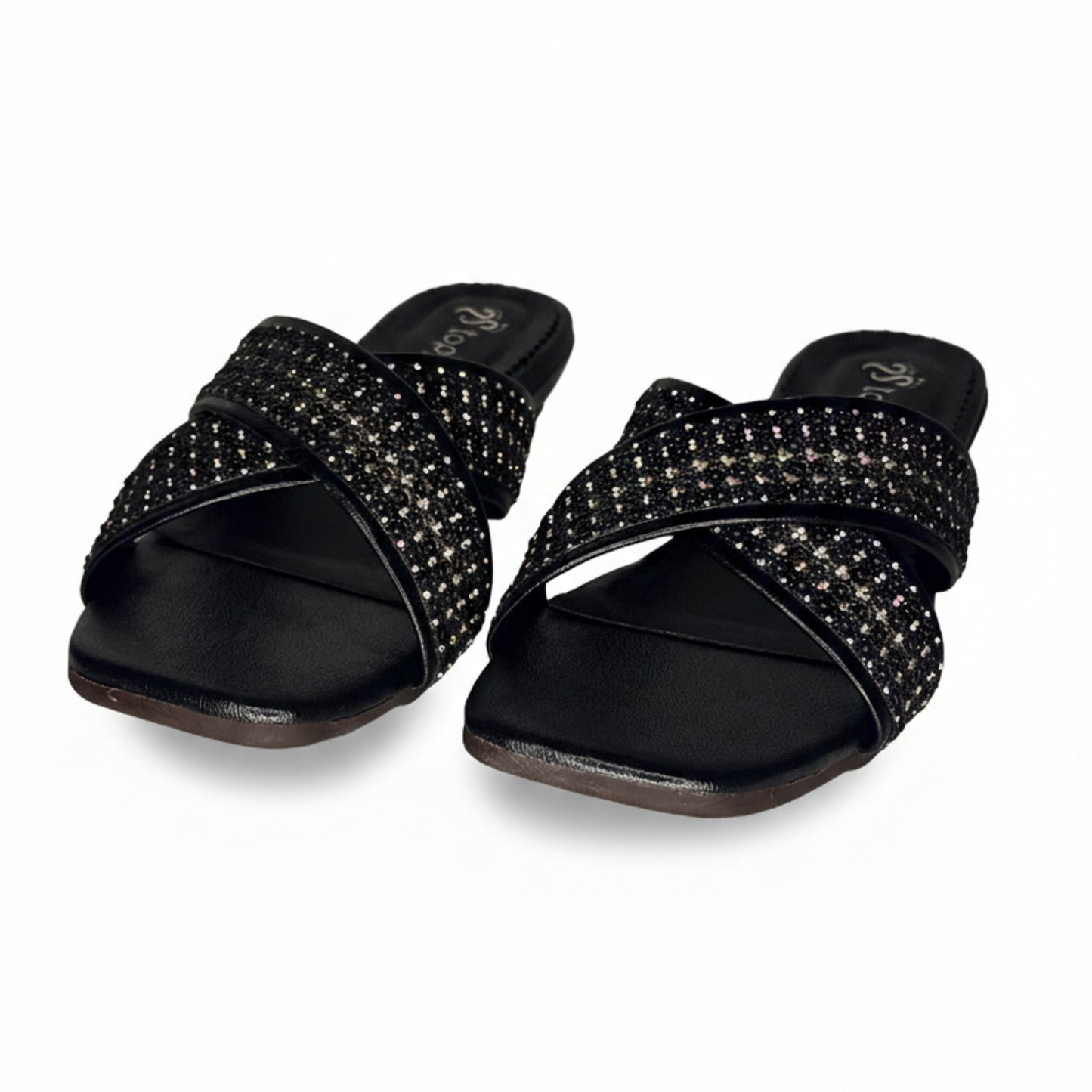 Women’s Black Studded Flat Slide Sandals