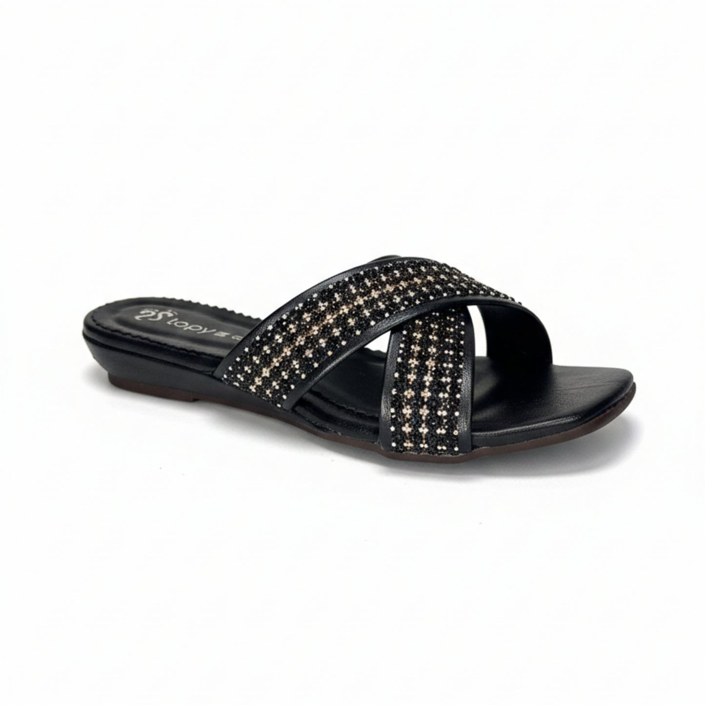 Women’s Black Studded Flat Slide Sandals