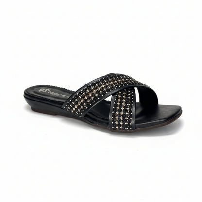 Women’s Black Studded Flat Slide Sandals