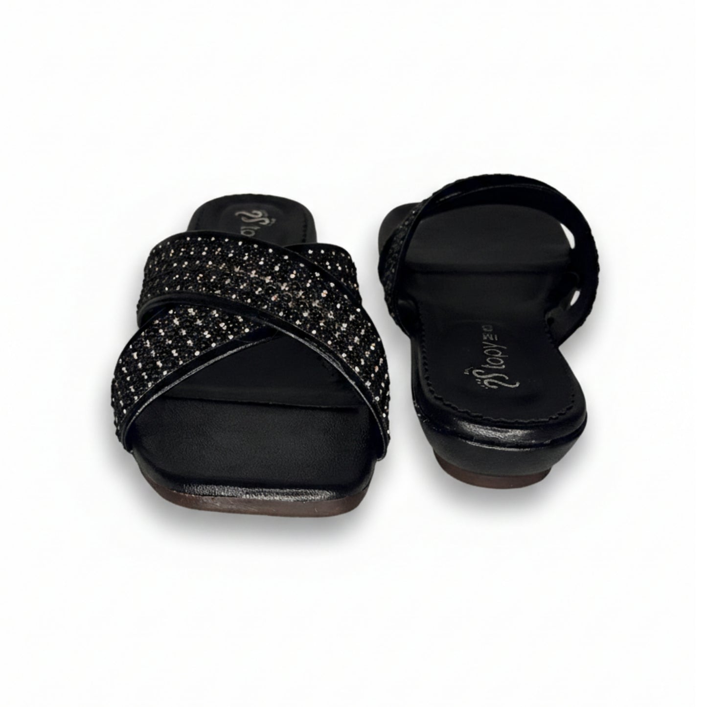 Women’s Black Studded Flat Slide Sandals