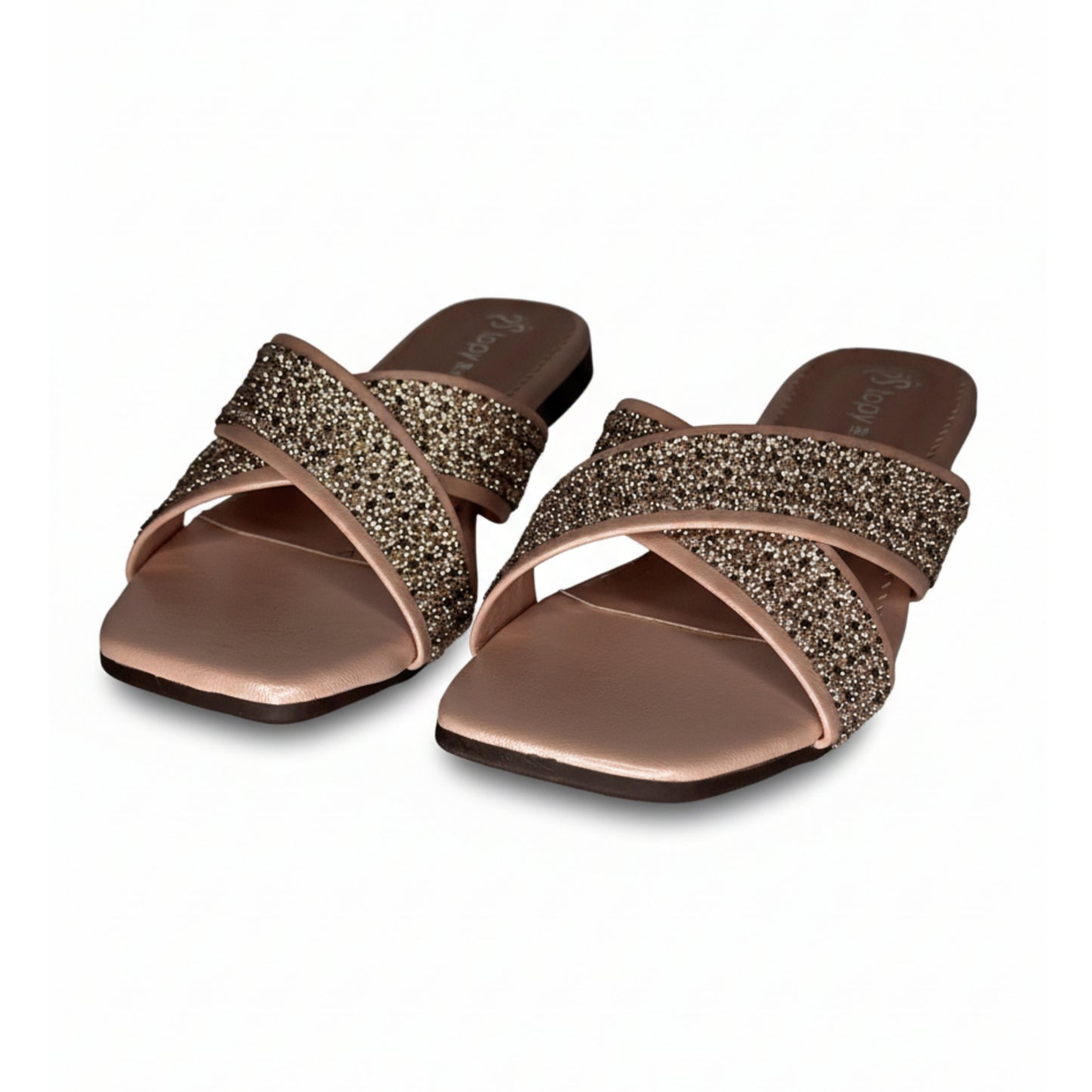 Women’s Rose Gold Studded Flat Slide Sandals