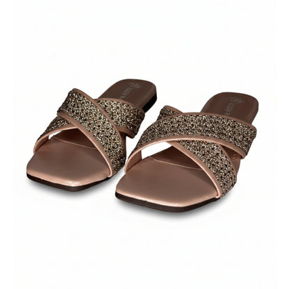 Women’s Rose Gold Studded Flat Slide Sandals