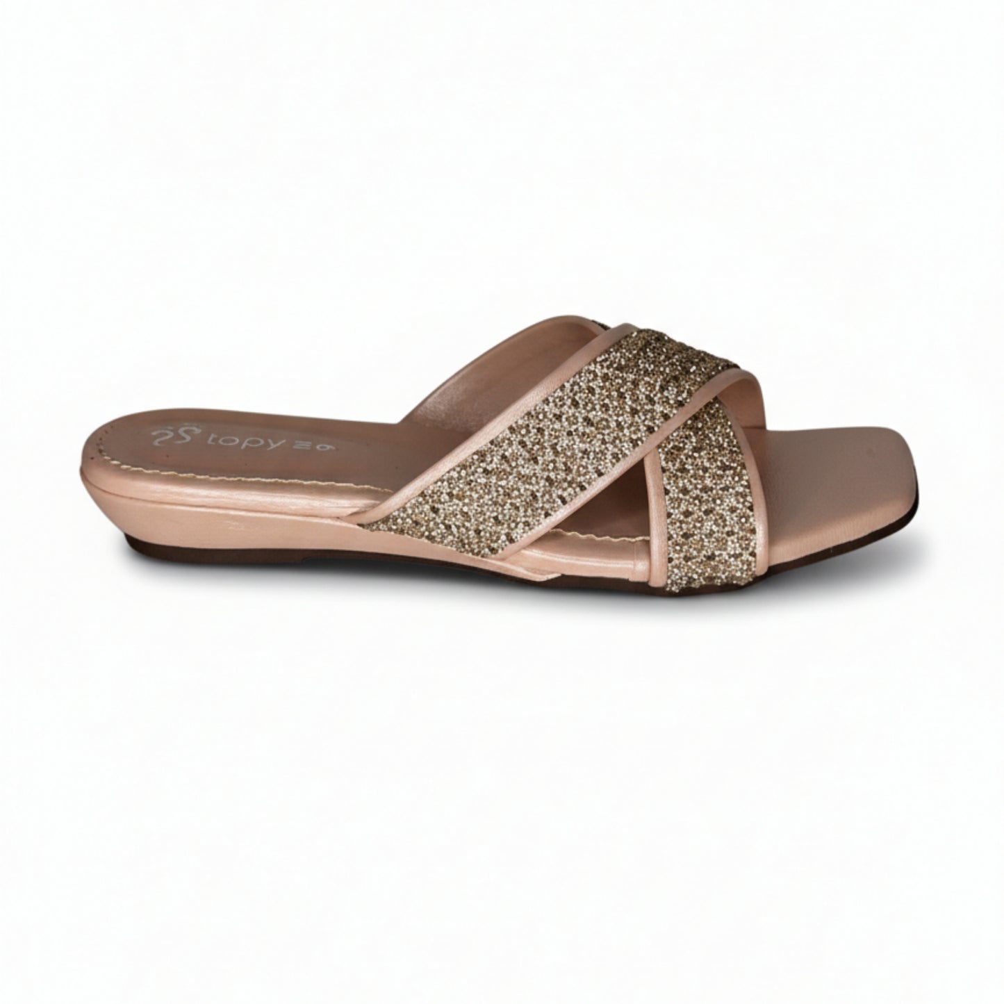 Women’s Rose Gold Studded Flat Slide Sandals