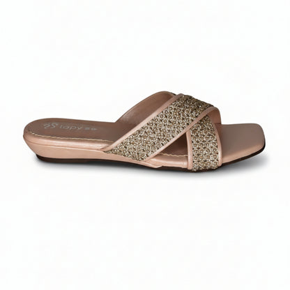 Women’s Rose Gold Studded Flat Slide Sandals