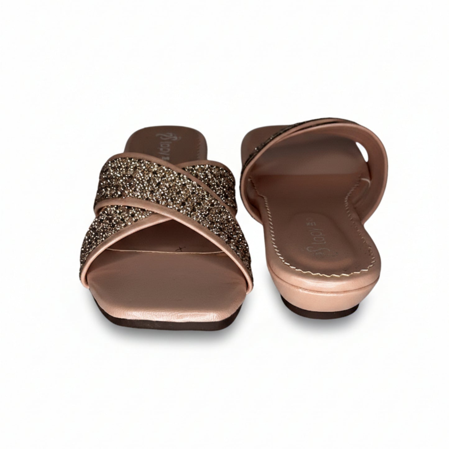 Women’s Rose Gold Studded Flat Slide Sandals