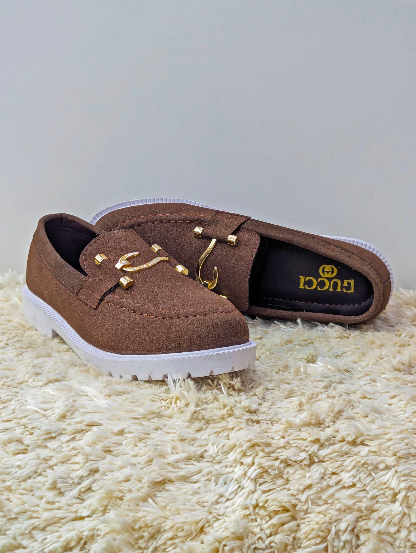 Men’s Chunky White Sole Loafers – Suede Upper, S Buckle, Lightweight & Trendy