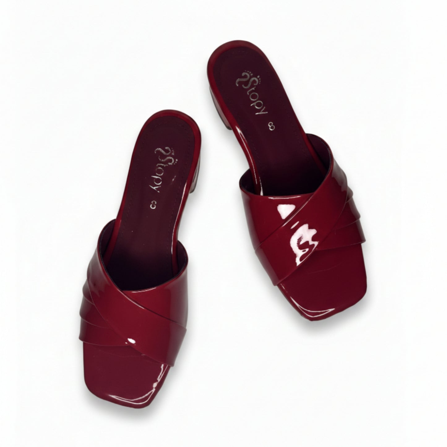 Women’s Burgundy Block Heel Slide Sandals