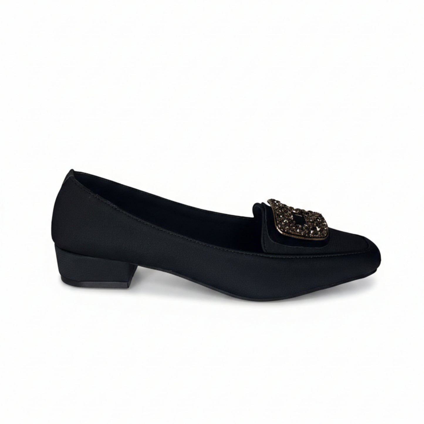 Women’s Black Embellished Low Heel Pumps