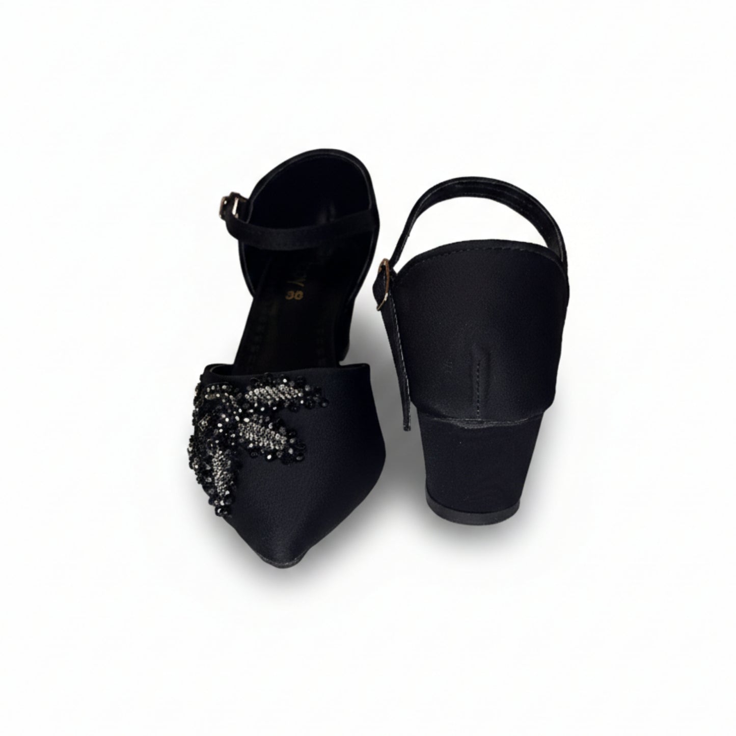 Women’s Black Embellished Ankle Strap Low Heels