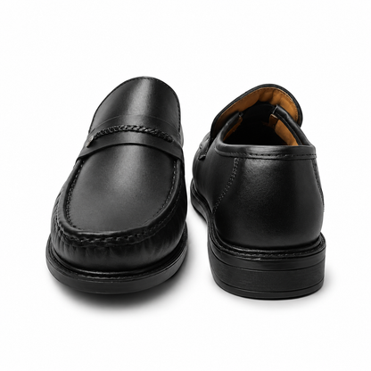 Midnight Luxe Black Braided Leather Loafers for Men