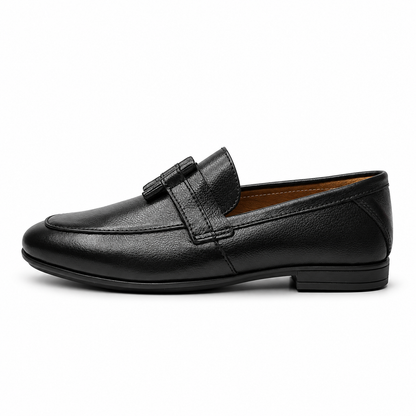 Noir Elegance Black Leather Tassel Loafers for Men