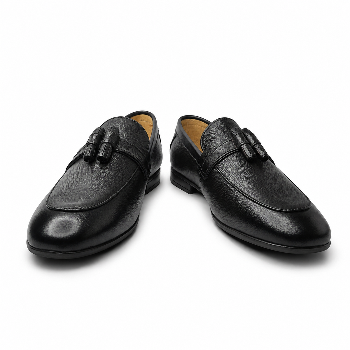 Noir Elegance Black Leather Tassel Loafers for Men