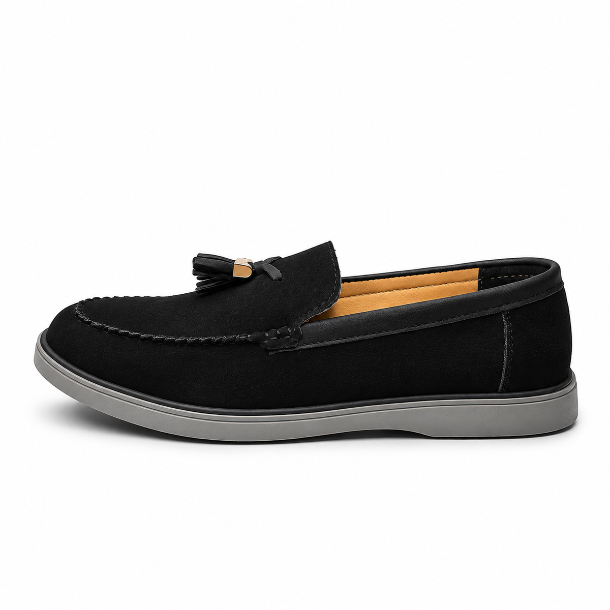 Urban Noir Black Suede Tassel Loafers for Men