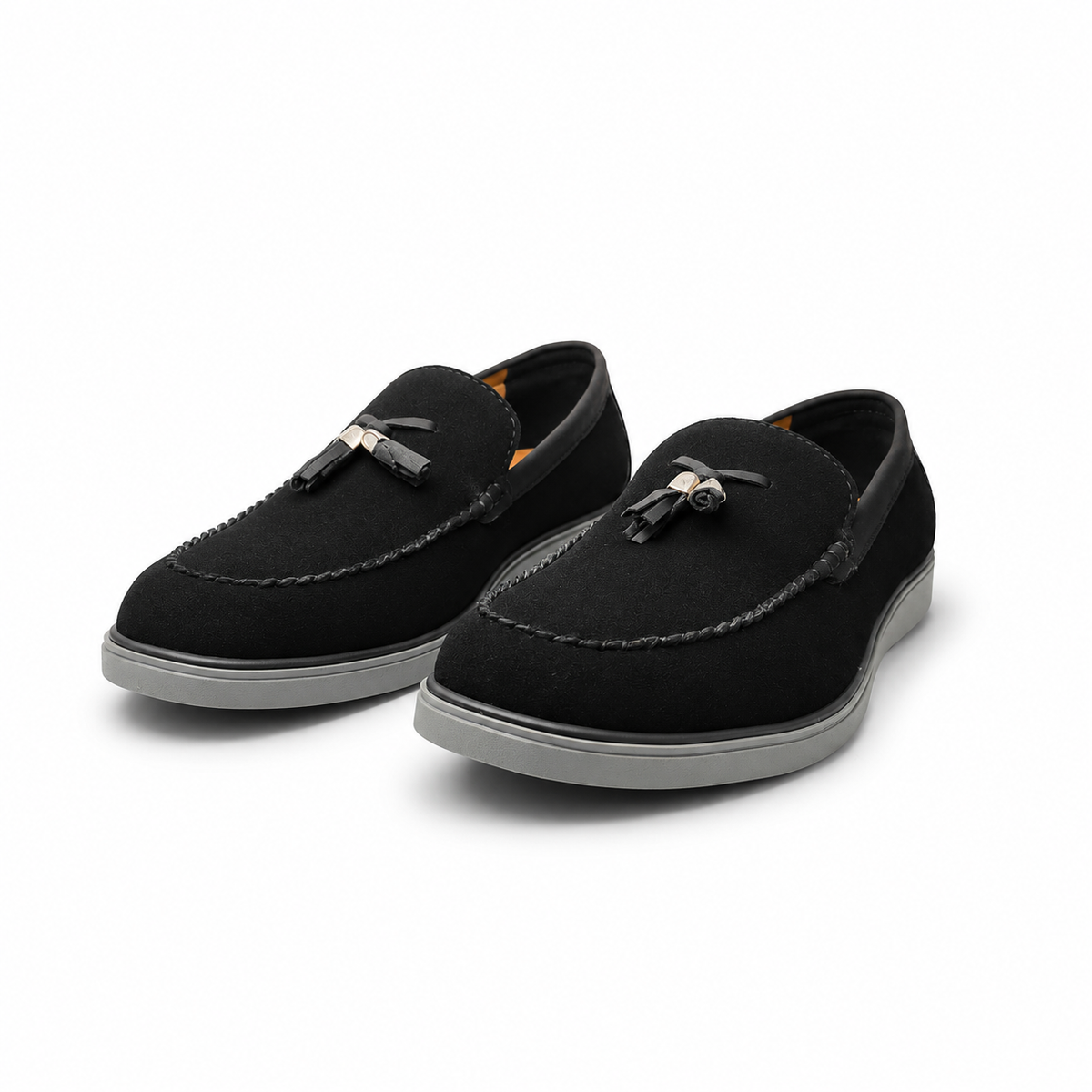 Urban Noir Black Suede Tassel Loafers for Men