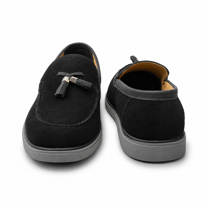Urban Noir Black Suede Tassel Loafers for Men