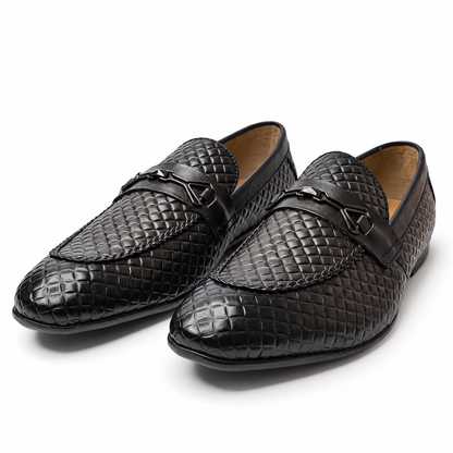 Onyx Royale Black Quilted Leather Loafers with Metal Horsebit Detail