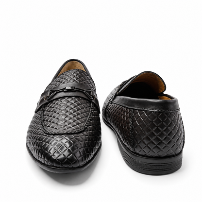 Onyx Royale Black Quilted Leather Loafers with Metal Horsebit Detail