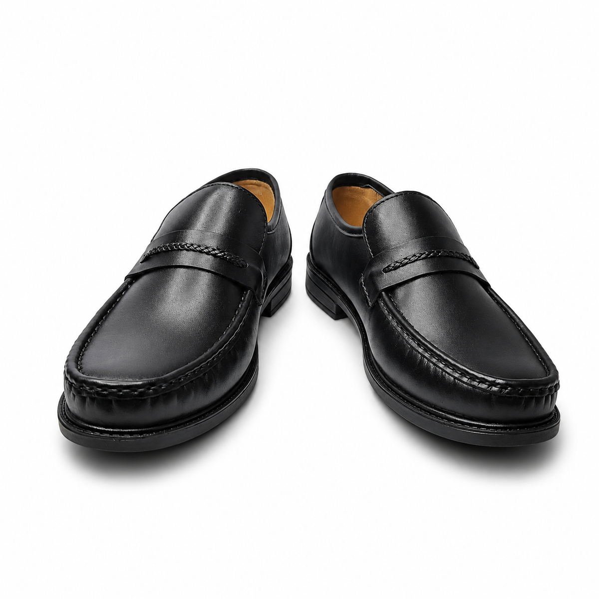 Midnight Luxe Black Braided Leather Loafers for Men