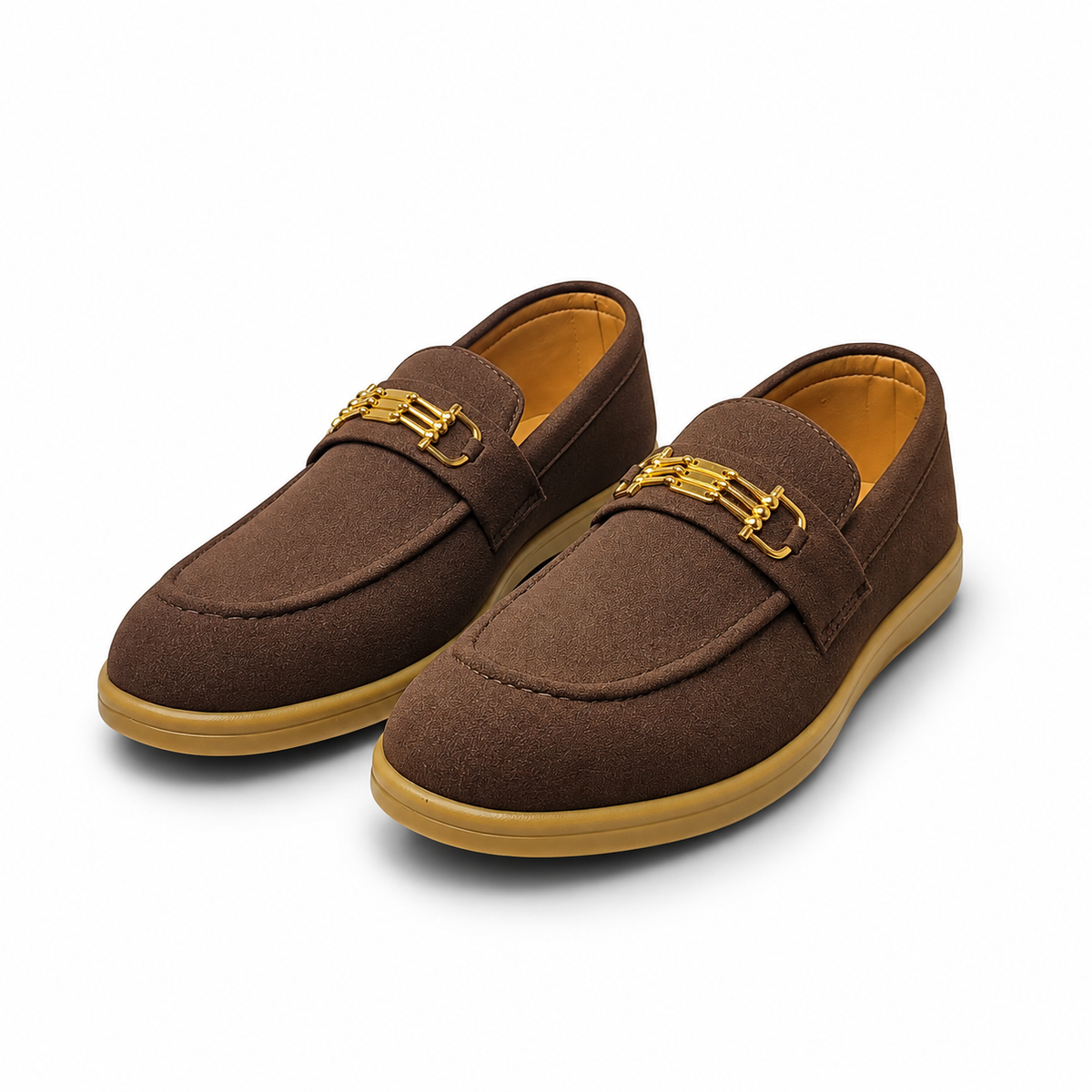 Cocoa Royale Brown Suede Loafers with Gold Horsebit Detail